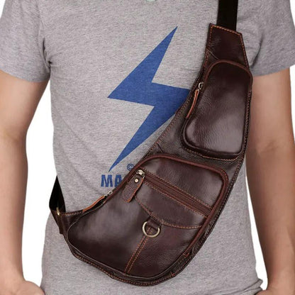 Leather Men's Chest Bag First Layer Cowhide Casual Satchel by Dropshipman