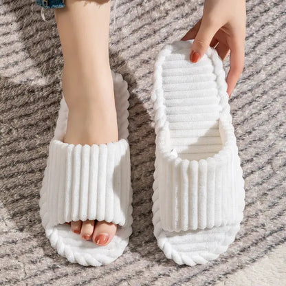 Open-Toe Breathable House Slippers for Women, Non-Slip Indoor Flat Comfort Striped/Solid Bathroom Slides for Hardwood Floors by All Mart Bristol Ltd