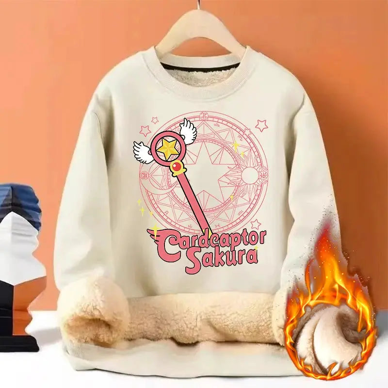 Sailor Moon Woman Thick Sweatshirt Lamb Wool Round Neck Hoodid Girl Cute Long Sleeves Fashion Sportswear Winter Warm Cartoon Top by All Mart Bristol Ltd