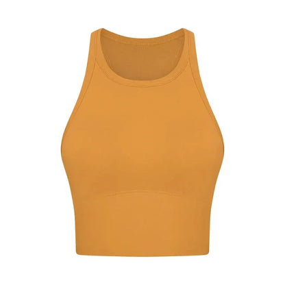 Built-in chest patch, high-end women's yoga vest, nude feel Leica gym exercise sports bra, hanging neck style by All Mart Bristol Ltd