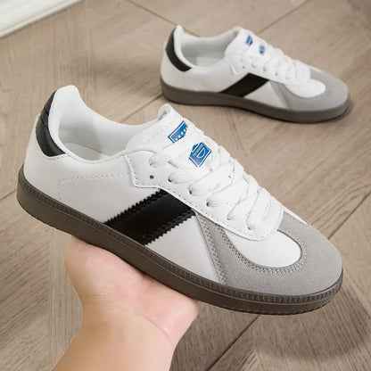 Womens Style White Lace Up Casual Sneakers With A Leopard Print Flat Sole by Dropshipman