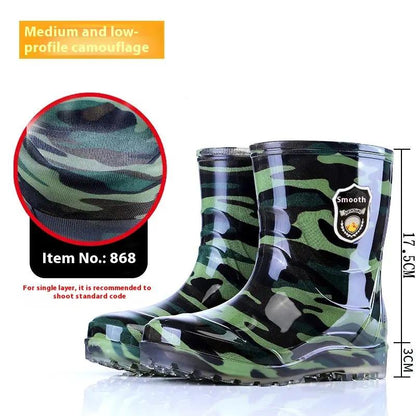 Popular Men's Tendon Bottom Camouflage Wear-resistant Rain Boots Fleece-lined Warm by Dropshipman