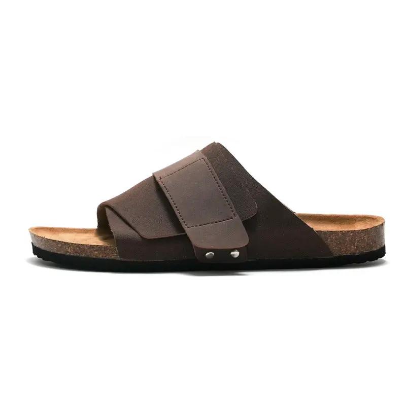 Couple Beach Wear Leather Surface Cork Sandals by Dropshipman