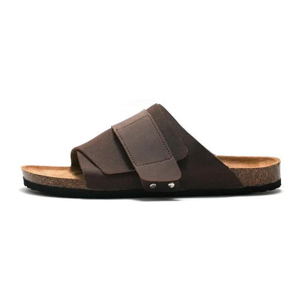 Couple Beach Wear Leather Surface Cork Sandals by Dropshipman
