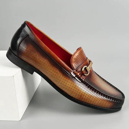 Business-casual Leather Shoes Fashionable Horsebit Buckle Design Summer Hollow-out Style by Dropshipman