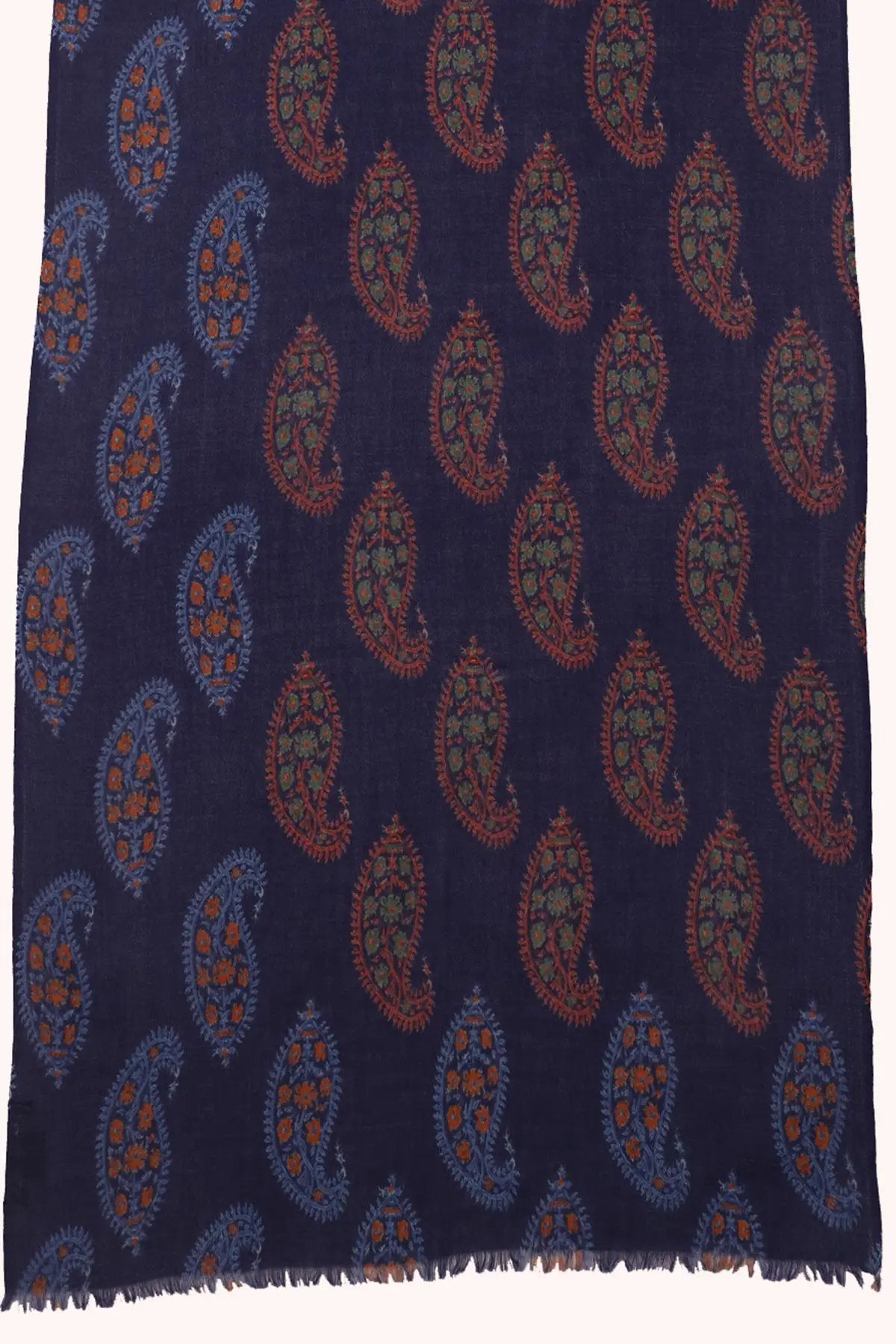 Indigo Paisley Print Twill Weave Wool Scarf - Blue Multi | SVEŽElife by SVEZElife
