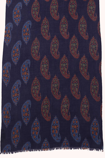 Indigo Paisley Print Twill Weave Wool Scarf - Blue Multi | SVEŽElife by SVEZElife