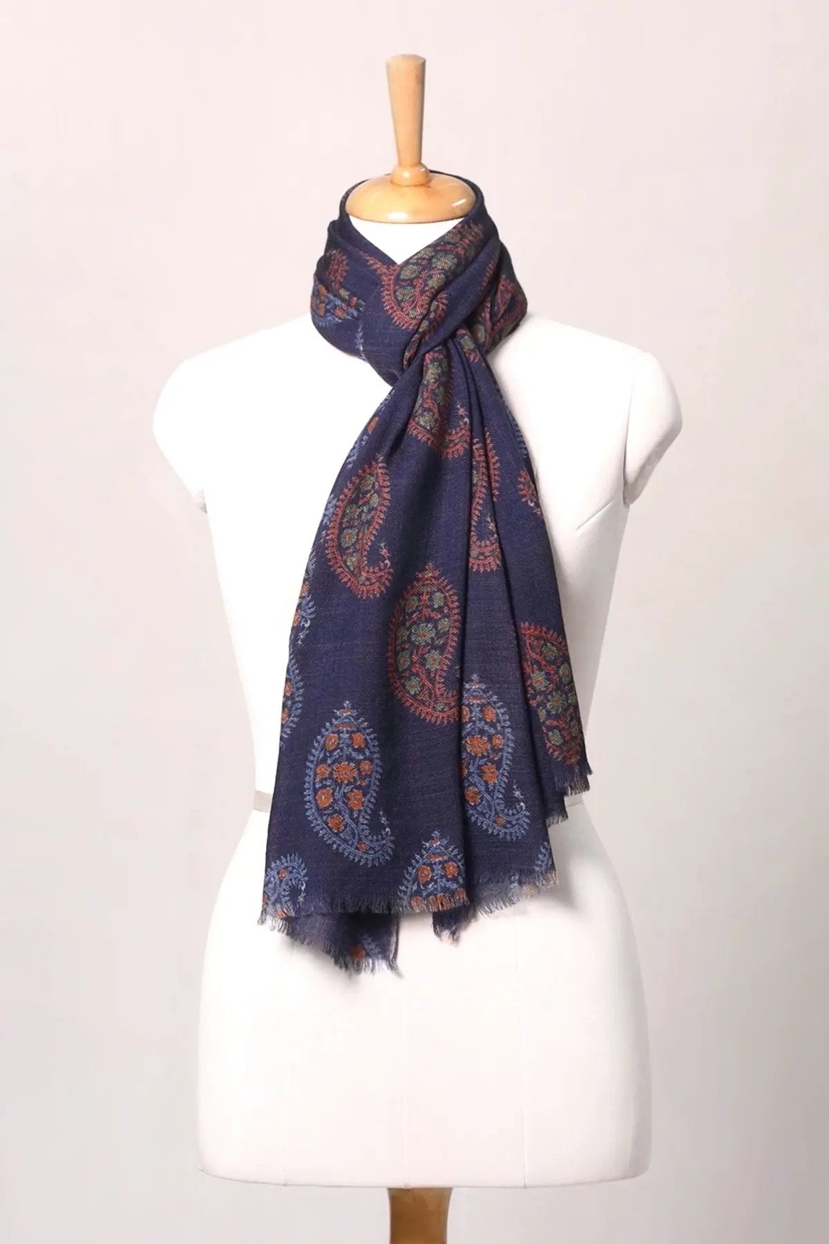 Indigo Paisley Print Twill Weave Wool Scarf - Blue Multi | SVEŽElife by SVEZElife