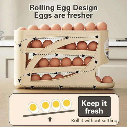 4-Tier Automatic Rolling Egg Rack Refrigerator Egg Storage Container Kitchen Fridge Egg Dispenser Refrigerator Organiser by All Mart Bristol Ltd
