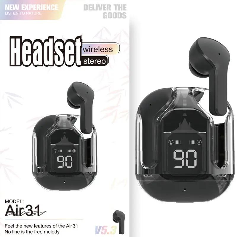 New Mini Transparent Wireless Bluetooth Headset Digital Display ENC Noise Reduction True Wireless Sports Music by Dropshipman