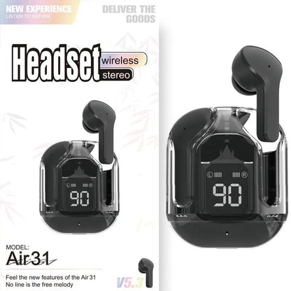 New Mini Transparent Wireless Bluetooth Headset Digital Display ENC Noise Reduction True Wireless Sports Music by Dropshipman