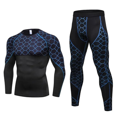 Men's Compression Run jogging Suits Grid Clothes Sports Set Long t shirt And Pants Gym Fitness workout Tights clothing 2pcs Sets by Dropshipman