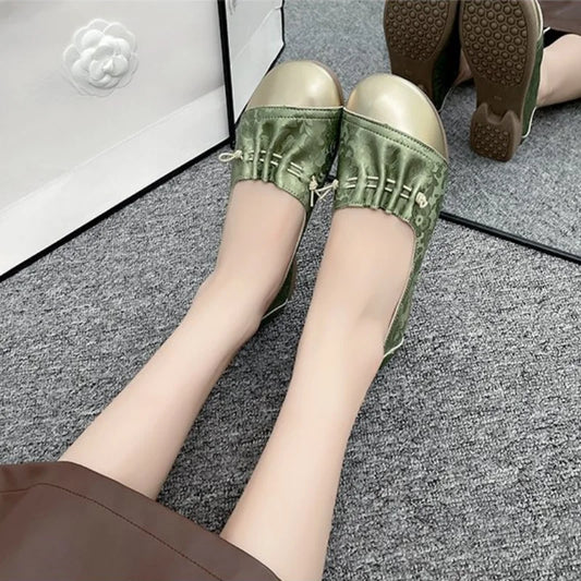 Chinese Style Color Block Slip-on Flats, Low Heel Comfortable Versatile Work Shoes for Women by All Mart Bristol Ltd