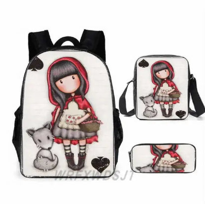 2026 Popular Youthful Anime Santoro Gorjuss 3D Print 3pcs/Set Student Travel bags Laptop Daypack Backpack Shoulder Bag Pencil by All Mart Bristol Ltd