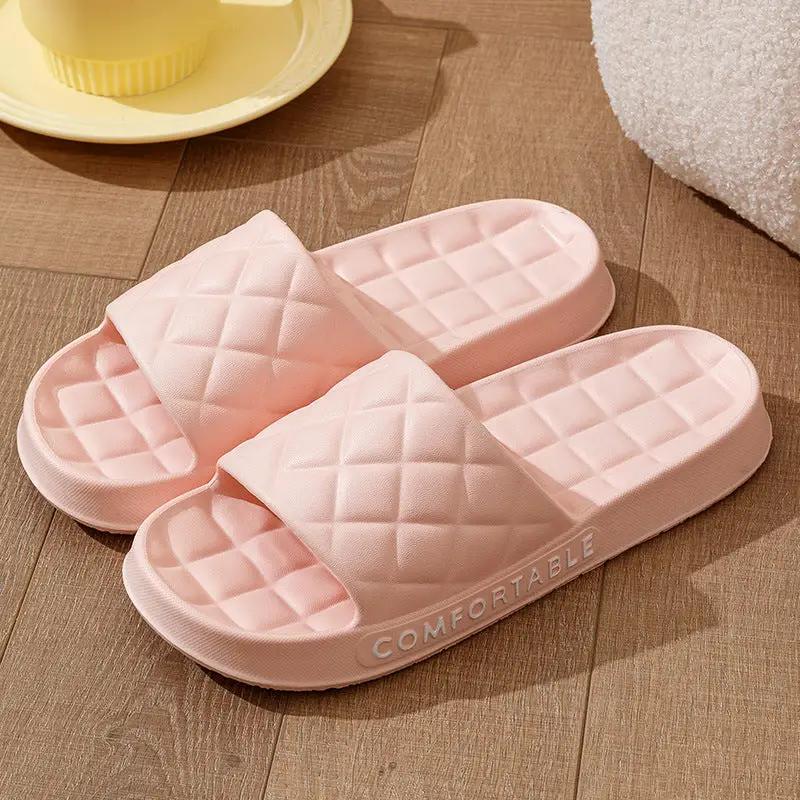 Men's Home Slippers With Plaid Design Soft-soled Silent Indoor Floor Bathing Slippers Women House Shoes Summer by Dropshipman