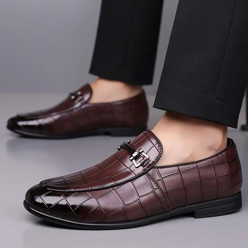 Men's Plaid Light Luxury Plus Size Rubber Sole Lightweight Leather Shoes by Dropshipman