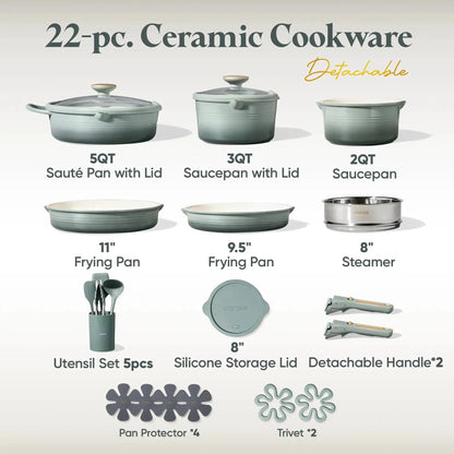 [Official]Carote 22Piece Gradient Color Ceramic Cookware Set Nonstick with Detachable Handle,Steamer, Utensils Set, Big Capacity by All Mart Bristol Ltd