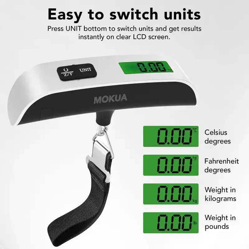 PQRQP Portable Digital Luggage Scale, Pet Scale for Accurate Weighing, 110Lbs Hanging Baggage Scale with Backlit LCD Display, Portable Suitcase Weighing Scale, Travel Luggage Weight Scale with Hook, Strong Straps for Travelers by All Mart Bristol Ltd