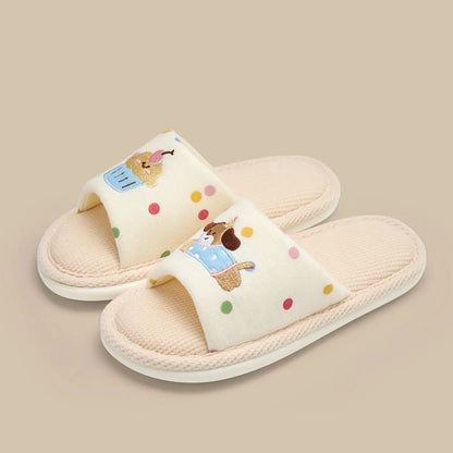 Women's Cartoon Embroidery Linen Slippers, Breathable Cotton Linen House Shoes, Comfortable Non-Slip Indoor Home Slides by All Mart Bristol Ltd