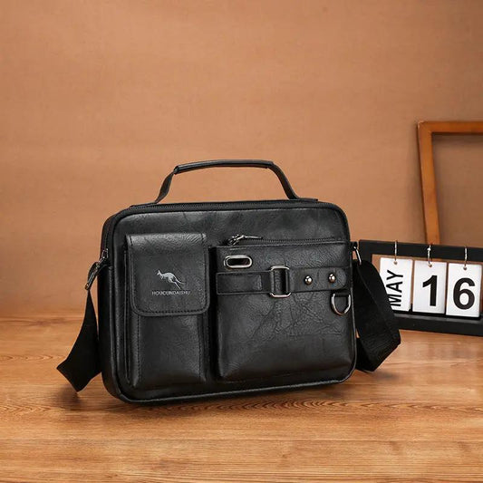 Men's Large Capacity PU Shoulder Bag Retro Business Style by Dropshipman
