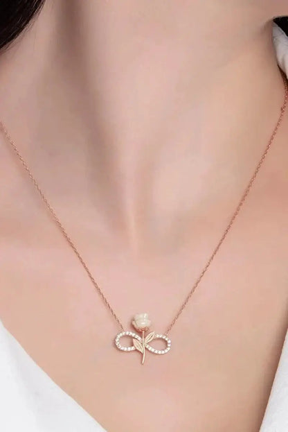 925 Sterling Silver Rose Gold Plated White Rose Infinity Necklace with Zircon Stone by All Mart Bristol Ltd
