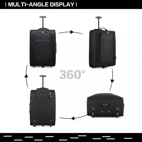 K1873-2 - Kono CABIN SIZE SOFT SHELL HAND LUGGAGE - BLACK by All Mart Bristol Ltd