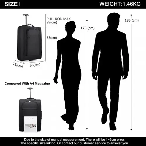 K1873-2 - Kono CABIN SIZE SOFT SHELL HAND LUGGAGE - BLACK by All Mart Bristol Ltd