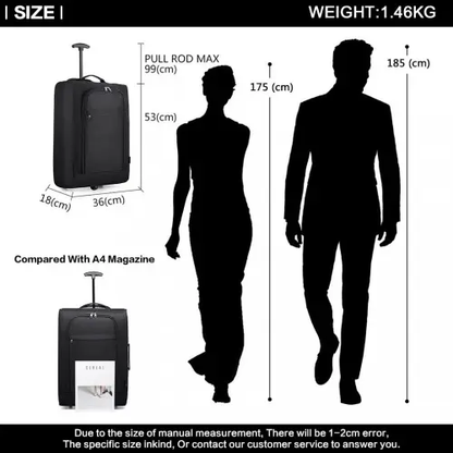 K1873-2 - Kono CABIN SIZE SOFT SHELL HAND LUGGAGE - BLACK by All Mart Bristol Ltd