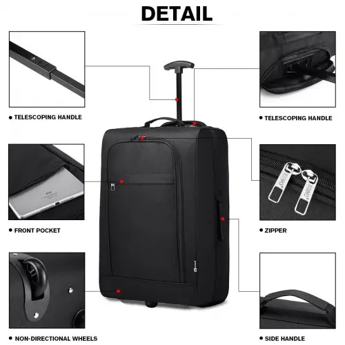 K1873-2 - Kono CABIN SIZE SOFT SHELL HAND LUGGAGE - BLACK by All Mart Bristol Ltd