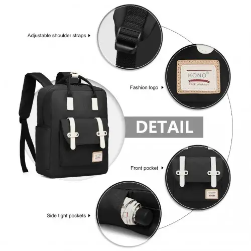 EB2211 - Kono Casual Daypack Lightweight Backpack Travel Bag - Black by All Mart Bristol Ltd