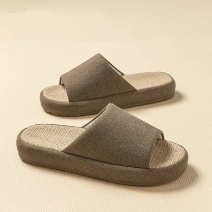 Summer Women Home Slippers Linen Summer Flats Shoes Breathable Sandals Comfortable Non-Slip Soft Slides Indoor Men Slippers by All Mart Bristol Ltd