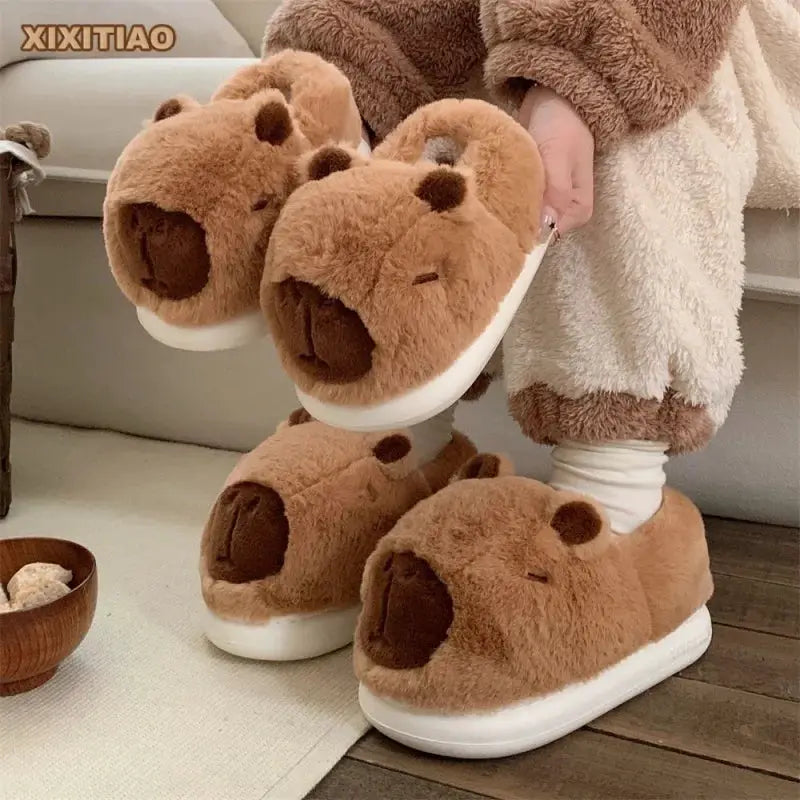 Home Fluffy stereoscopic capybara Slippers Women Cartoon Plush Clogs Thick Furry Closed Heels Warm Couple Home Cotton Shoes by All Mart Bristol Ltd