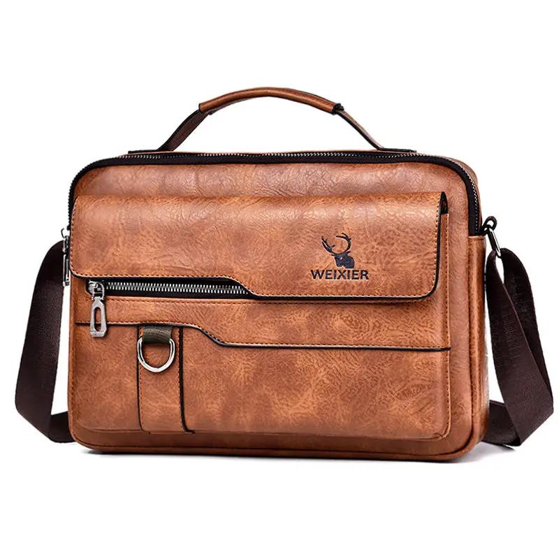 Popular Men's Messenger Bag One Shoulder Retro Business Backpack PU Leather Flaps Crossbody Bags Business Flap Male Solid Travel Bag by Dropshipman