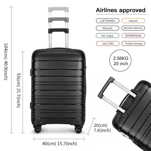 K2091L - Kono Multi Texture Hard Shell PP Suitcase 3 Pieces Set - Classic Collection - Black by All Mart Bristol Ltd