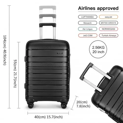 K2091L - Kono Multi Texture Hard Shell PP Suitcase 3 Pieces Set - Classic Collection - Black by All Mart Bristol Ltd