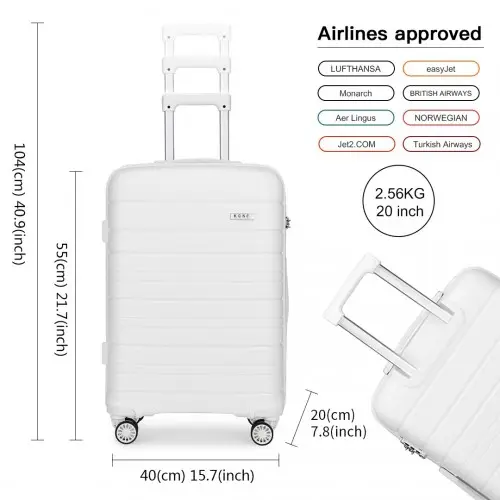 K2091L - Kono Multi Texture Hard Shell PP Suitcase 3 Pieces Set - Classic Collection - White by All Mart Bristol Ltd