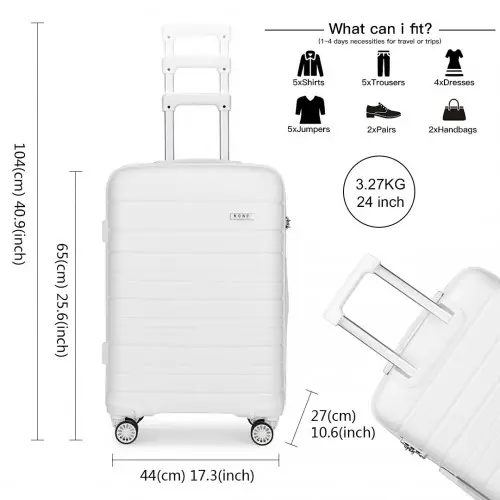 K2091L - Kono Multi Texture Hard Shell PP Suitcase 3 Pieces Set - Classic Collection - White by All Mart Bristol Ltd