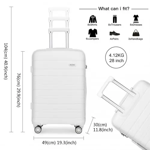 K2091L - Kono Multi Texture Hard Shell PP Suitcase 3 Pieces Set - Classic Collection - White by All Mart Bristol Ltd