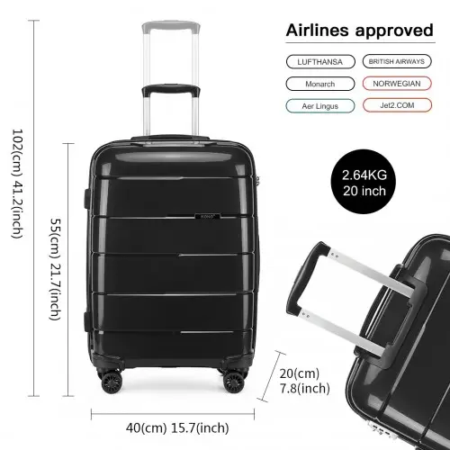 K1997L - KONO 20-24-28” HARD SHELL PP SUITCASE SET - BLACK by All Mart Bristol Ltd