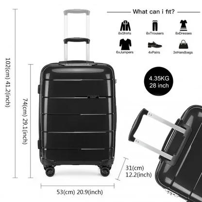 K1997L - KONO 20-24-28” HARD SHELL PP SUITCASE SET - BLACK by All Mart Bristol Ltd