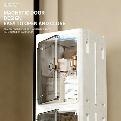 Narrow Gap Storage Organizer Foldable Cabinet Magnetic Sealed Door Universal Wheels Dustproof Moistureproof for Bathroom Kitchen by All Mart Bristol Ltd