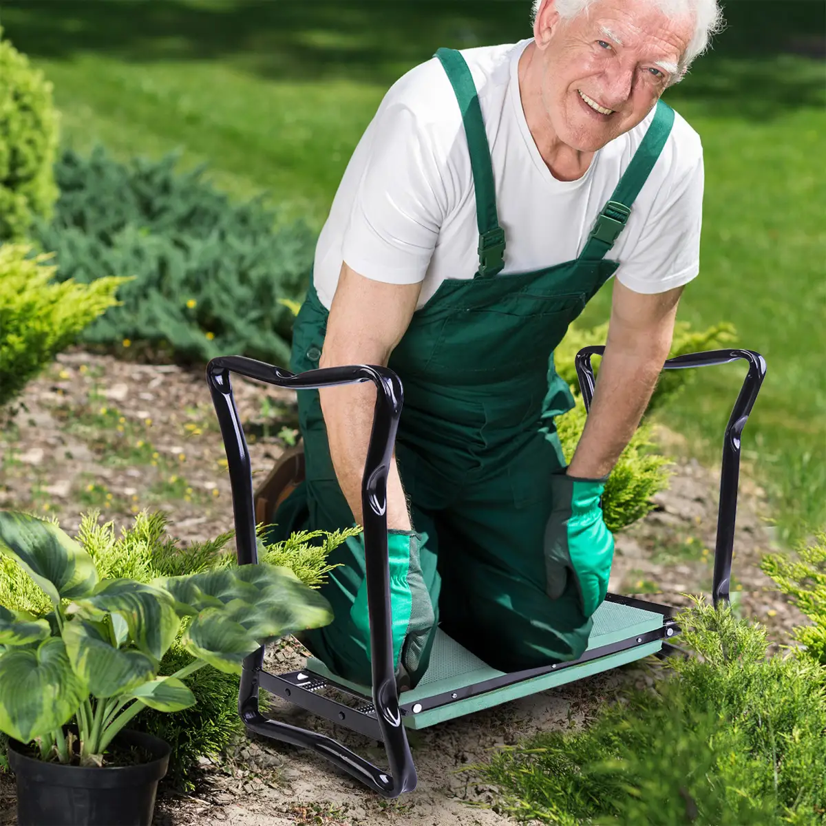 Garden 2 in 1 Kneeler Bench-Green/Black by Outsunny