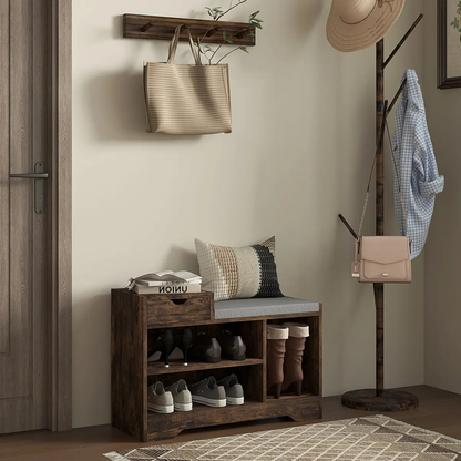 HOMCOM Upholstered Entryway Shoe Bench with Storage Drawer Open Shelf Brown by HOMCOM