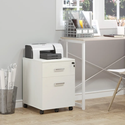 2-Drawer Locking Office Filing Cabinet 5 Wheels Rolling Storage White Vinsetto by Unbranded