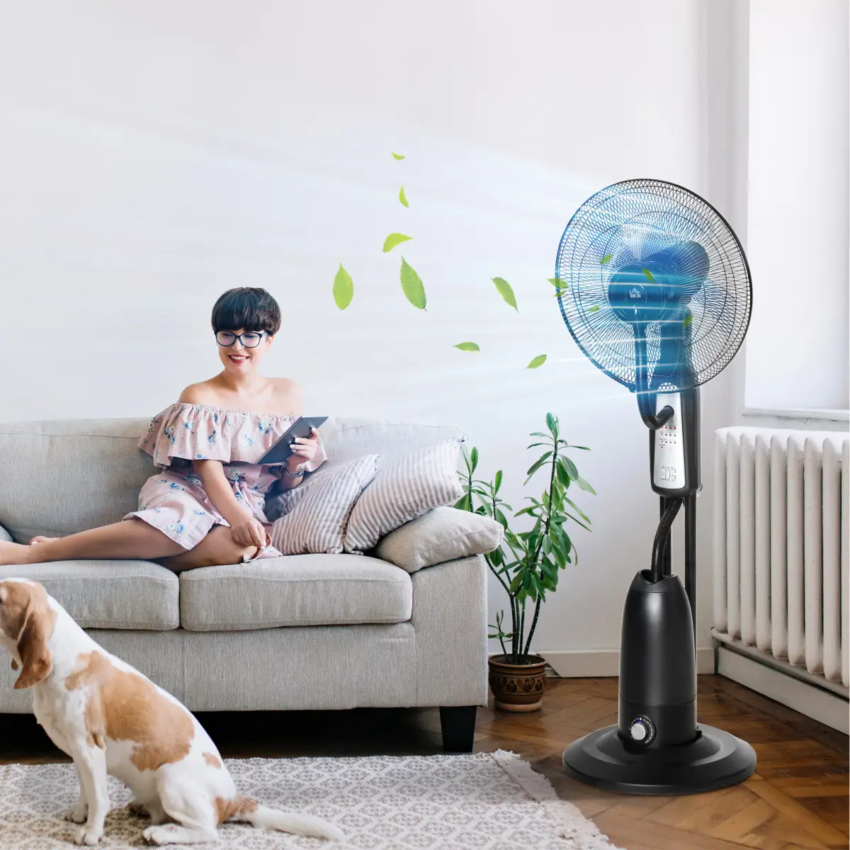 Pedestal Fan with Water Mist Spray Standing Fan w/ 2.8L Water Tank Black by HOMCOM