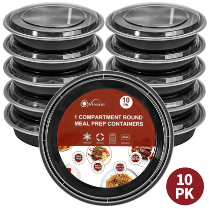 VINSANI 10pk ROUND 1 COMPARTMENT MEAL PREP CONTAINERS 1010426 by Vinsani