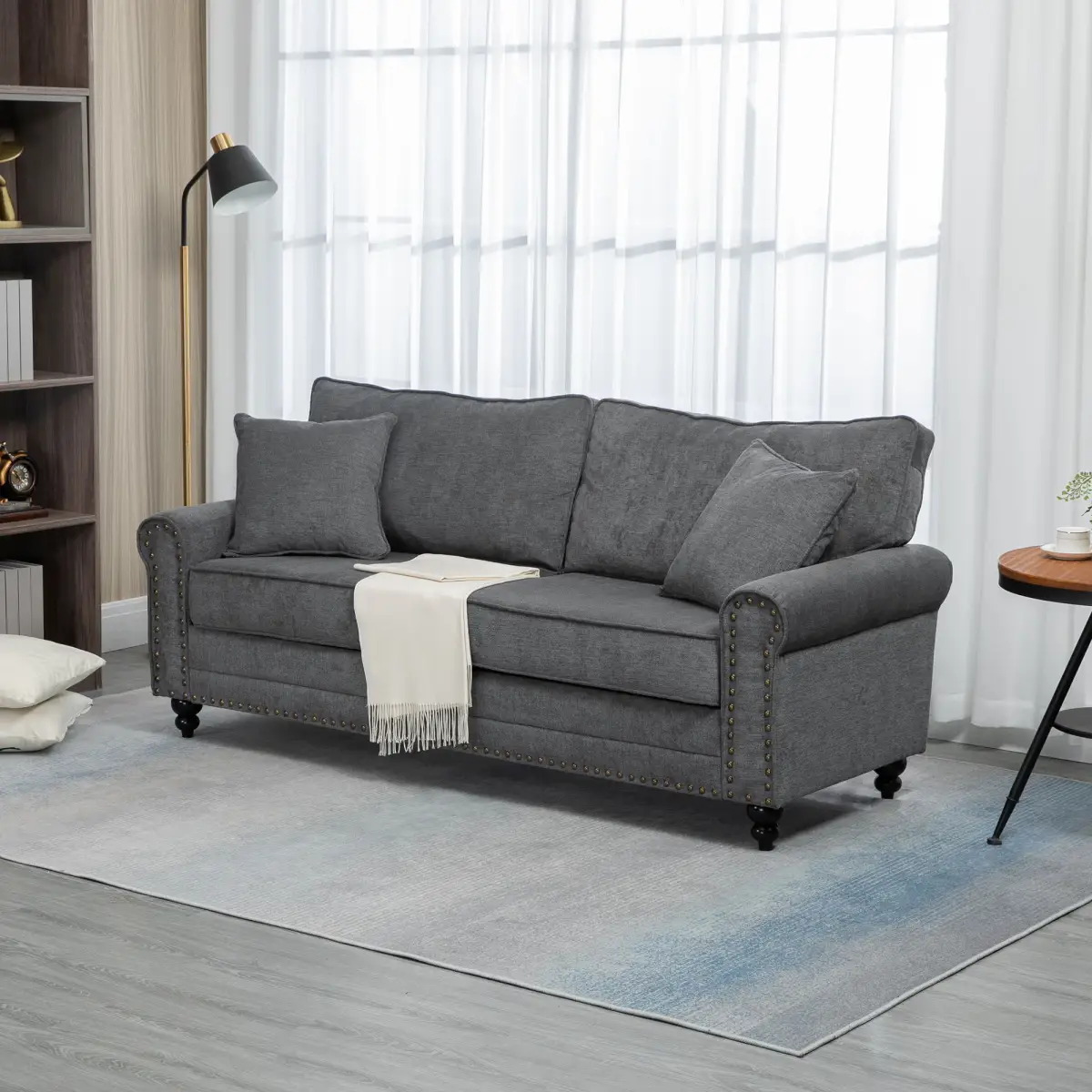 2 Seater Sofas Fabric Sofa with Nailhead Trim Cushions and Throw Pillows Grey by Unbranded