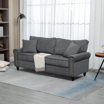 2 Seater Sofas Fabric Sofa with Nailhead Trim Cushions and Throw Pillows Grey by Unbranded