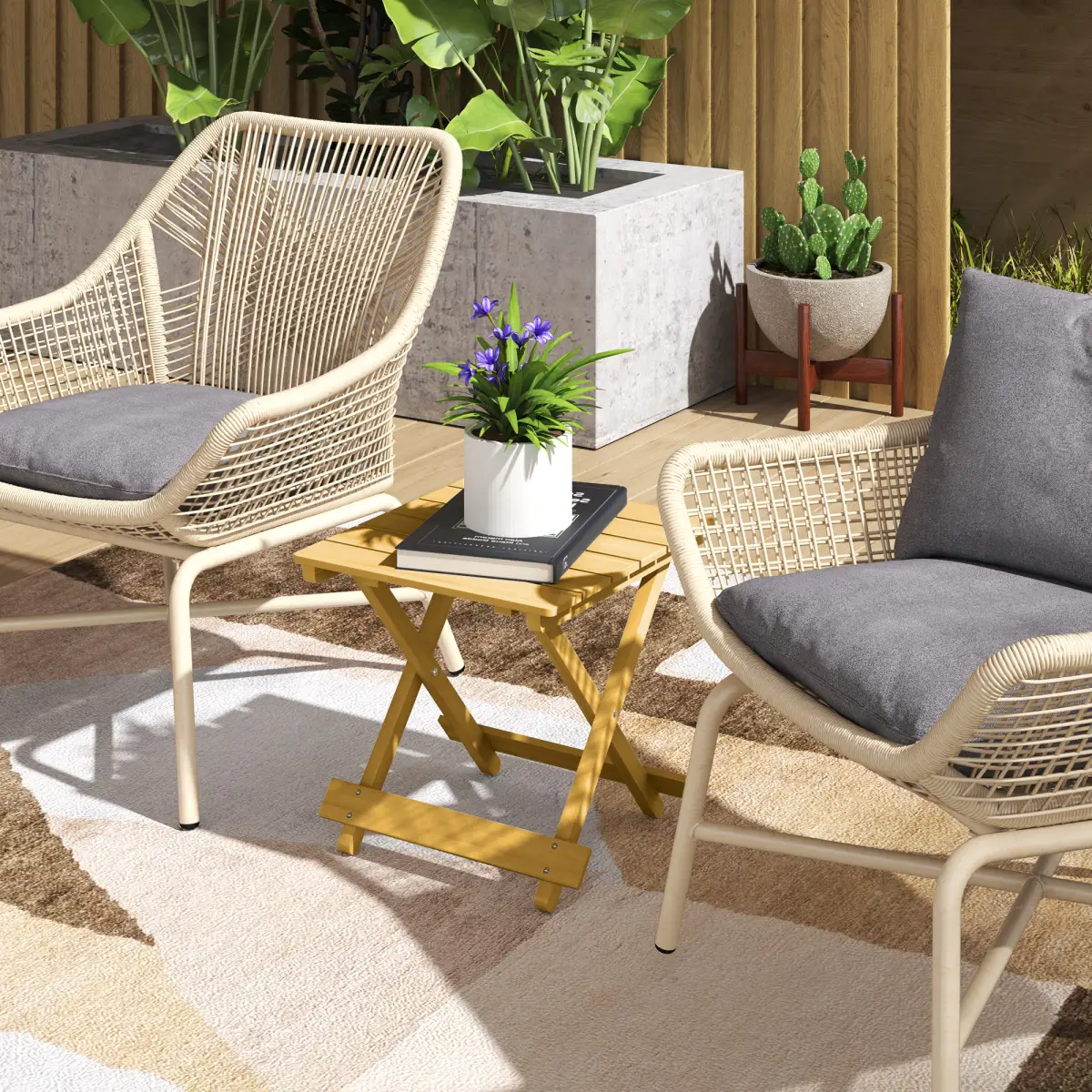Outsunny Wooden Folding Garden Table, Folding Side Table, Nature Wood Finish by Outsunny