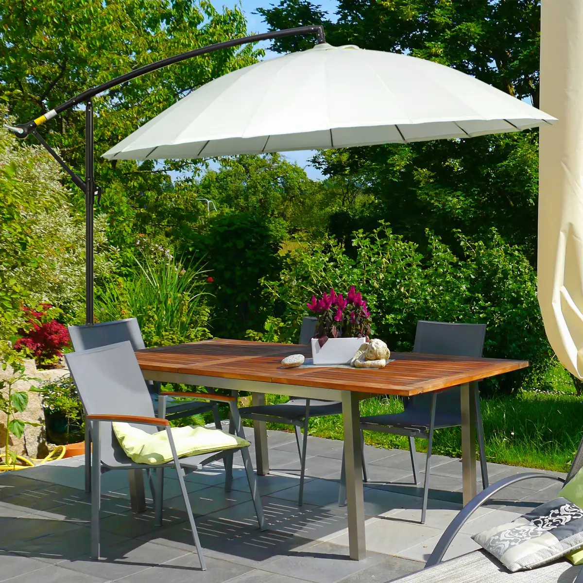 3(m) Cantilever Shanghai Parasol Crank Handle, Cross Base, Off-White Outsunny by Unbranded
